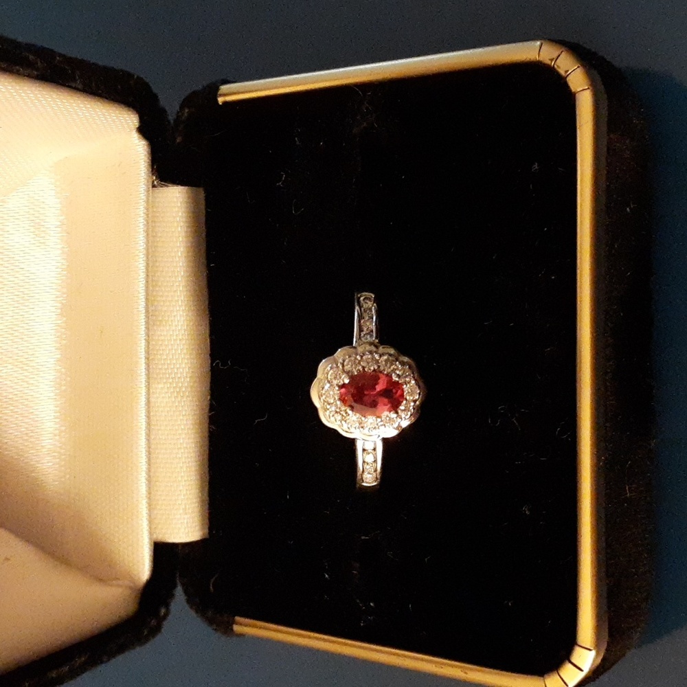 Rubellite and Moissanite ring